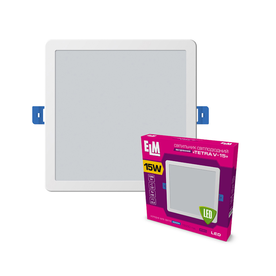 Світильник стельовий вбудований світлодіодний ELM Tetra V 15Вт 4000К IP20